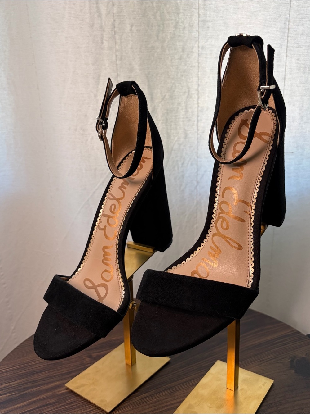 ⁠Sam Edelman Yaro Black Suede Block Heel Sandals Size 8.5⁠